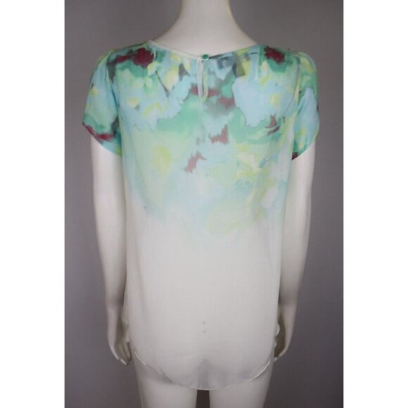 AB STUDIO - WOMEN'S GREEN AND WHITE PRINT SHEER BLOUSE - SIZE XS - Picture 7 of 10